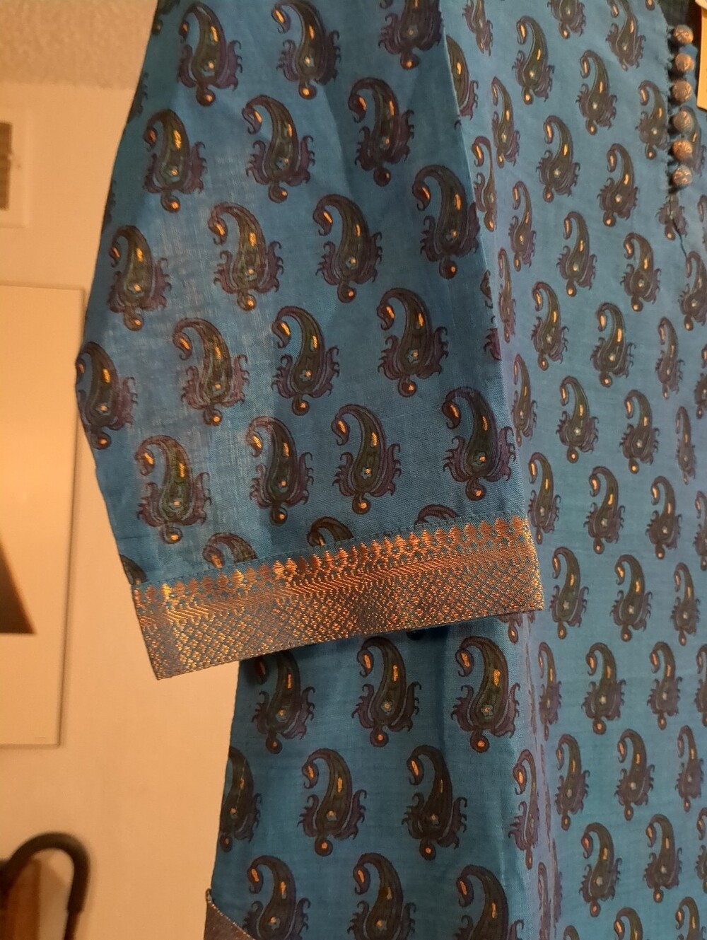 NWT Fabindia tunic, kurta dress PAISLEY Blue Sz small - Picture 3 of 7